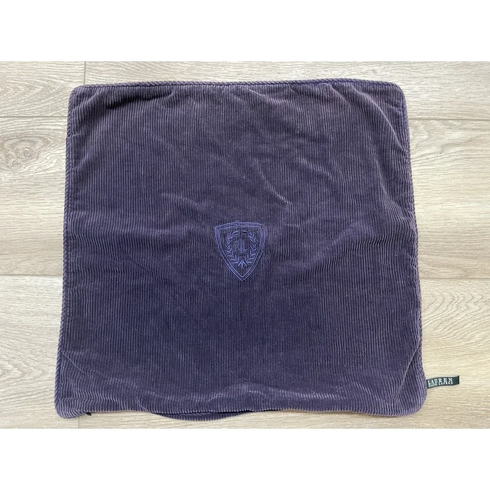 Vtg  Ralph Lauren Embroidered LRL CREST Blue Purple Corduroy  Pillow Cover 18x20